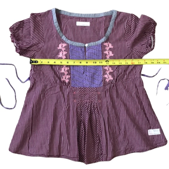 ODD MOLLY blouse top purple embroidered pleat keyhole short sleeve violet - Picture 6 of 13